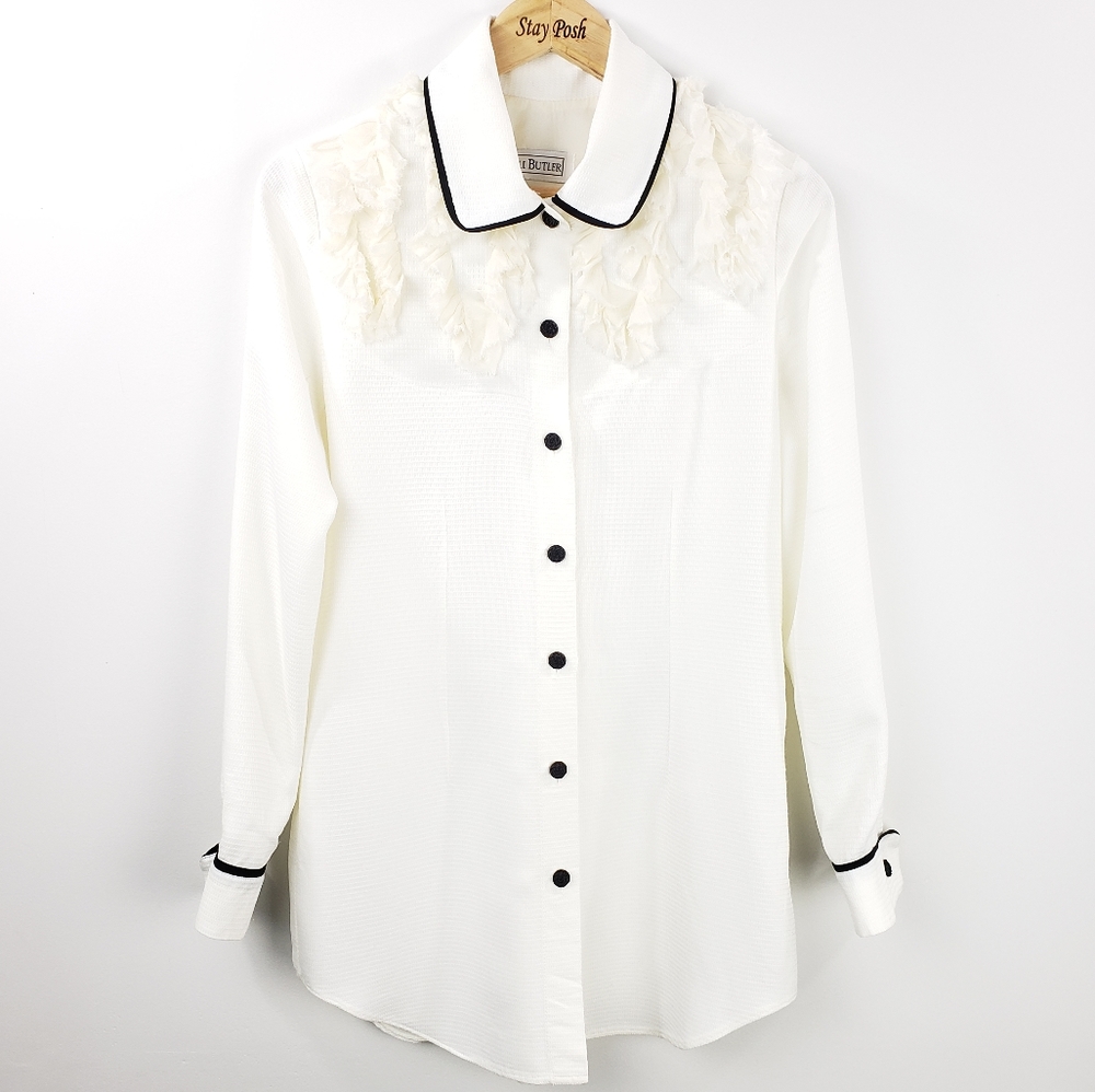 Women's White Blouse with Black Trim